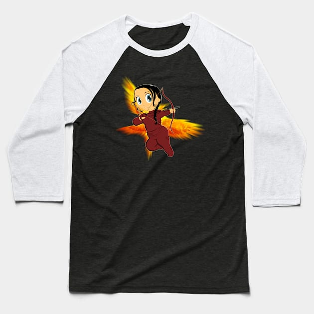 Chibi Katniss Baseball T-Shirt by scoffin